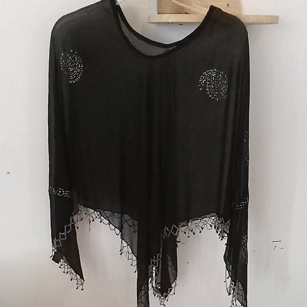 Black Sheer Beaded Scarf Wrap
